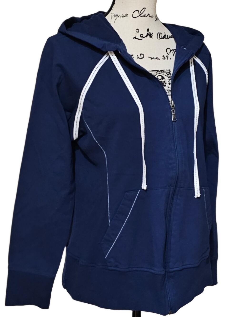 Danskin Navy Full‑Zip Hoodie with White Trim - Picture 2 of 7